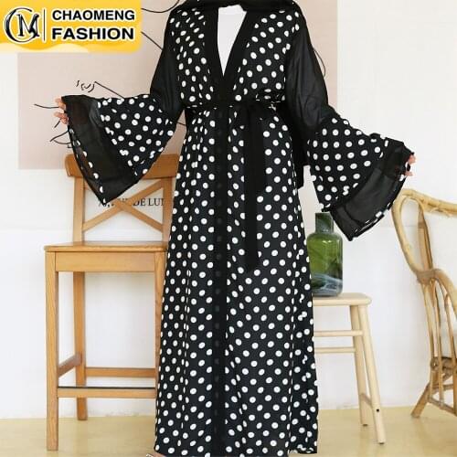 New Arrival Middle East Womens Kimono Long Sleeve Floral Print Polka Dot kaftan Arabic Open Abaya Dubai Islamic Turkey Clothing