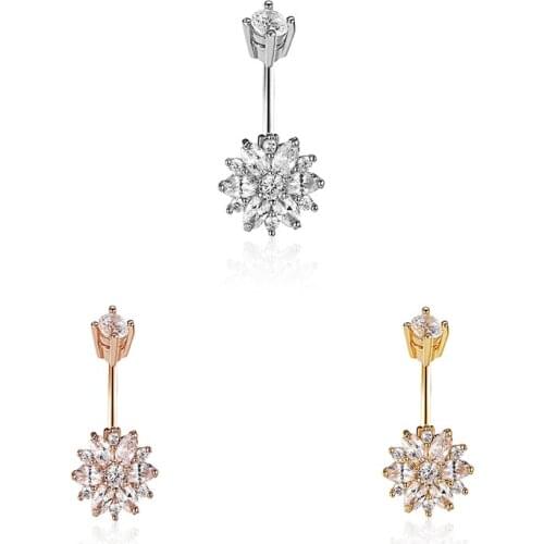 1ps new stainless steel double zircon flower shape Navel Ring Navel button navel nail human body piercing jewelry