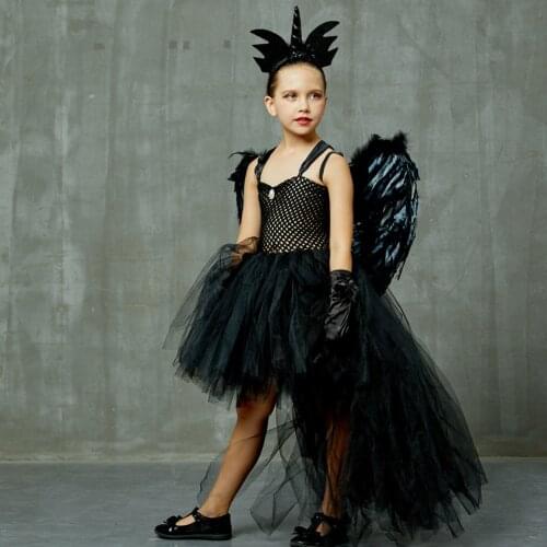 Halloween Unicorn Costume Dress For Girls Carnival Party Show Black Evil Angel Cosplay Outfits Baby Disguise Clothes Fancy Gown