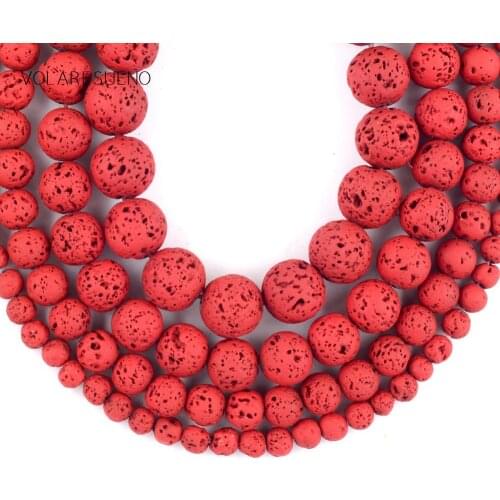 Red Natural Hematite Lava Stone Round Beads For Jewelry Making 4-12mm Spacer Loose Beads Fit Diy Bracelet Accessory 15