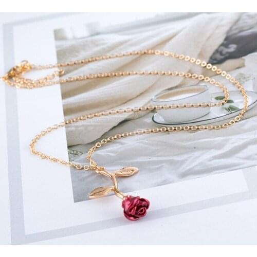 Creative Drop Delicate Rose Pendant Necklace For Women Girlfriend ValentineS Day Birthday Gift