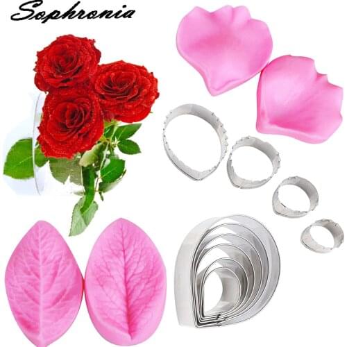 Rose Flower Leaf Petal Veiner &Cutter Silicone Mold Fondant Mould Cake Decorating Tools Chocolate Gumpaste,Sugarcraft Mold CS262