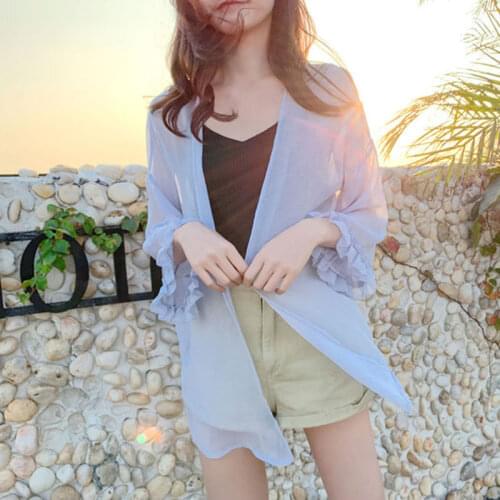 Geskeey Women Summer Thin Chiffon Soft Breathable Sheer See-through Full Blouses Basic All-match Fashion Female Chic Loose New