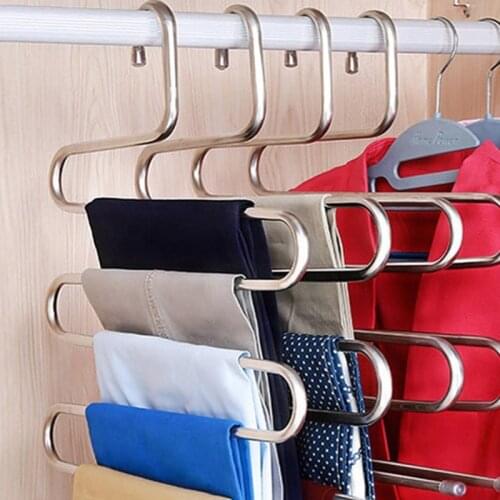 5 Layers MultiFunctional Clothes Hangers Pant Storage Cloth Rack Trousers Hanging Shelf Non-slip Clothing Organizer Storage Rack