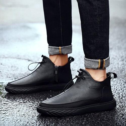 High-Top Mens Shoes 2019 Spring Autumn Male Sneakers Leather Fashion Mans Casual Shoe Leisure Walking Footwear Soft Comfortable