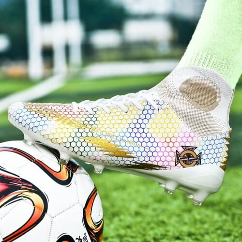 New Mens Football Boots Indoor Futsal Soccer Sneakers Kids TF Cleats Training Athletic Shoes Non-Slip High Trainers Male