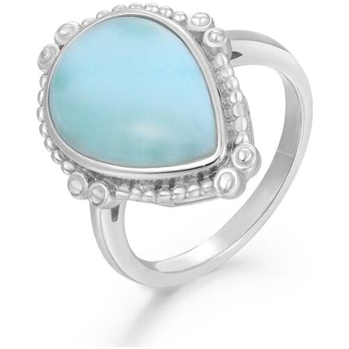 New Arrival Classic 925 Sterling Silver Natural Gemstones Ring for Women Geometry Design Simple Female Larimar Jewelry Dating