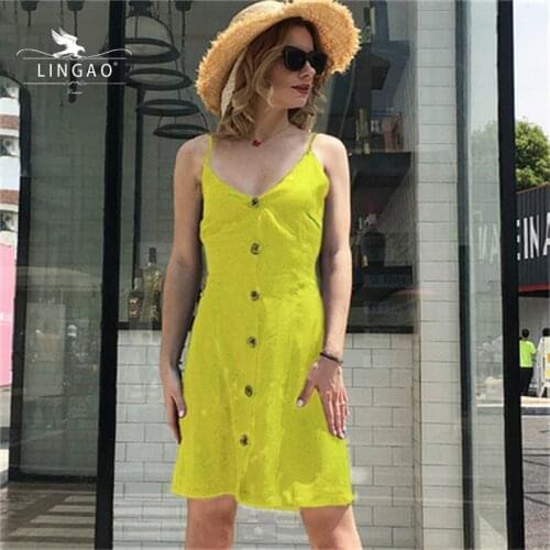 Summer New Sling Dresses For Women 2021 Sexy V-neck Strap Single-Breasted Plus Size Women Clothing Casual Dress платье миди