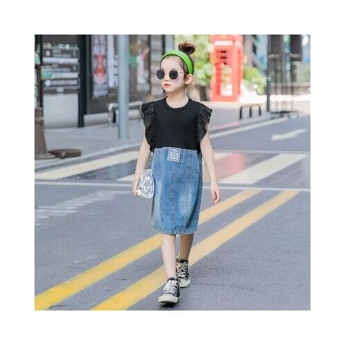 Newly Chiffon girls dresses summer girls clothes denim splice dress for girl teenager 9 10 11 kids dress fairy clothes vestidos