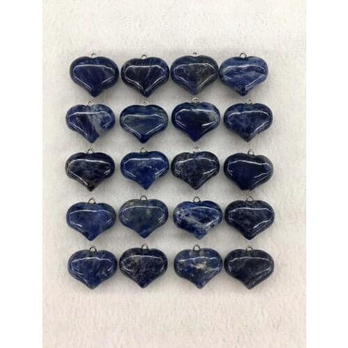 Wholesale 10pcs/pack Natural Blue Sodalite Stone Bead Pendant,20x25mm Hearts Gem Stone Jewelry Necklace DIY