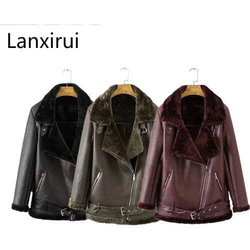 Autumn new European American women Punk Lapel thickened Padded warm PU leather coat