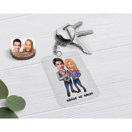 Personalized Valentine Caricature Of Transparent Plexiglass Anahtarlık-50