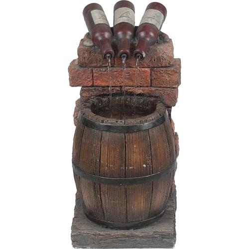 Resin Miniature Wine Bottle and Barrel,Garden Water Fountain Sculpture,Rustic Outdoor Home Patio Pool Ornaments