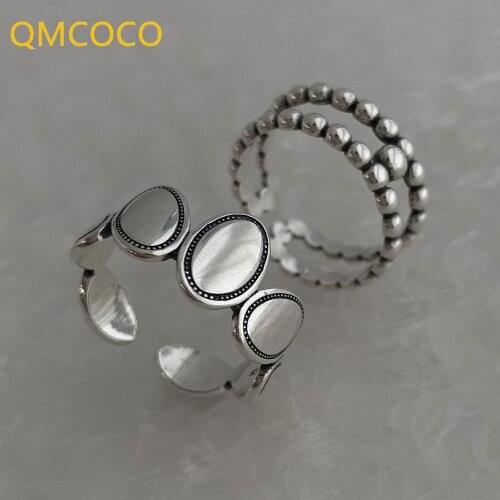 QMCOCO 925 Silver Korean Geometric Adjustable Ring For Women Fashion Personality Trend Light Luxury Design Women Party Jewelry