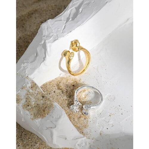 Real 925 Sterling Silver Geometric Bone Pattern Rings For Women Jewelry 2021,New Punk Gold Color Adjustable Ring Woman Bijoux