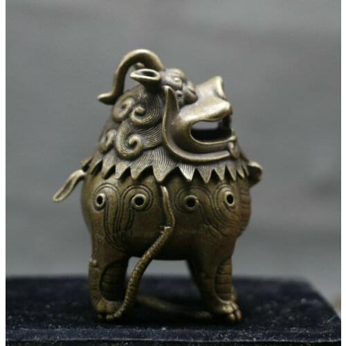Rare Chinese Bronze Copper Palace Lion Beast Snake Incense Burner Censer Statue