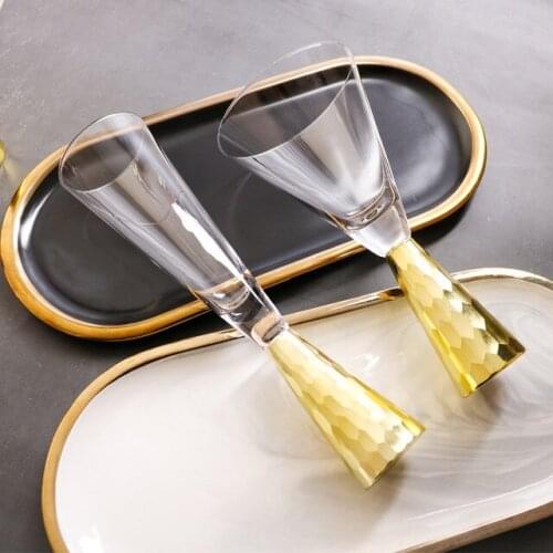 Nordic Style Luxury Gold Plated Wedding Champagne Cup Golden Fancy Restaurant Red Wine Glass Candlelight Dinner Goblet Wineglass