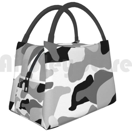 Cooler Lunch Bag Picnic Bag Black And White Camouflage Print Camo Camouflage Military Chameleon Sergeant Troop