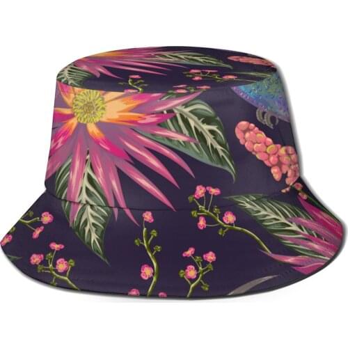 Tropical Flowers Berries Leaves Flora And Unisex Casual Sun Hat Bucket Hat for Men Women Bob Caps Summer Fisherman Hat Panama
