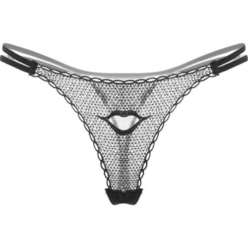 2020 New Exotic Sexy Lips Decoration Mesh Hollow Ladies Panties Tulle Perspective Temptation Thong Womens Erotic Lingerie