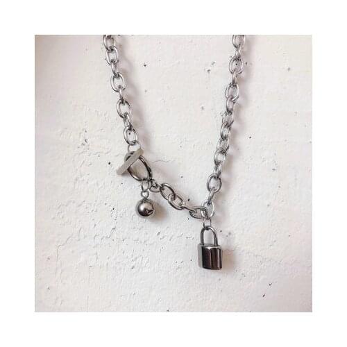 Bohemian Punk Lock Round Ball Pendant Necklace Choker for Women Cool Girl New Design Silver Plated INS Party Necklace Jewelry