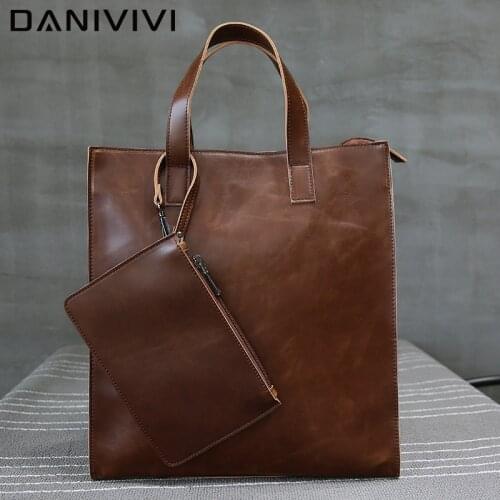 Vintage Mens Handbags and Purses Leather Briefcase Man Hand Shoulder Bags for Men Laptop Casual Tote Sac A Main Bolso De Hombre