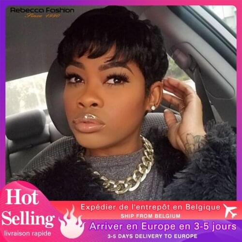Rebecca Short Cute Pixie Wavy Wig Peruvian Remy Human Hair Full Wigs For Black Women Red Short Straight Cut Natural Hair Wig Wig