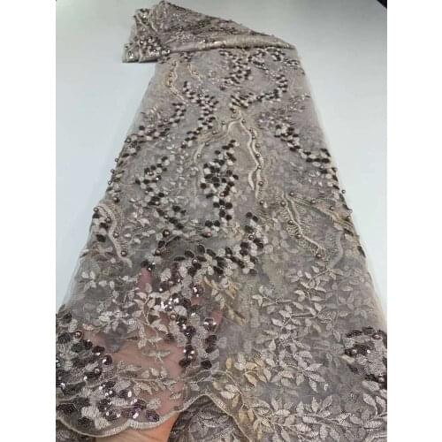 High Quality Lace Fabric Beads Sequins Tulle Embroidery Craft Sewing Design Bridal Gown Wedding Dress 5 Yards Trimming Wholesale