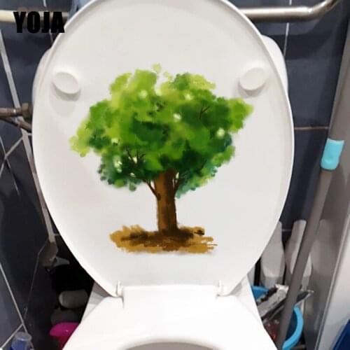 YOJA 21.9X22.8CM Watercolor Eucalyptus Cartoon Plant Bathroom Toilet Sticker Kids Room Wall Decor T1-1414