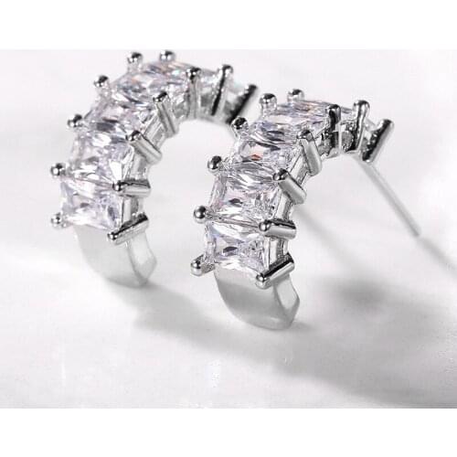 YOUHAOCC Summer New Style Temperament Semicircle C-shaped Earrings Fashion Ladies Earrings Square Zircon Earrings