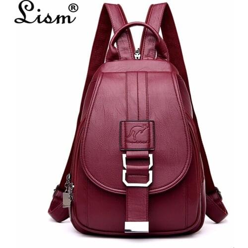 2020 Women Leather Backpacks High Quality Ladies Bagpack Vintage Preppy School Bags For Girls Solid Rucksacks Female Back Pack
