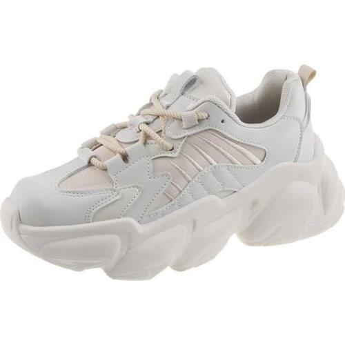 2021 Black Platform Sneakers Women Shoes Casual Lace Up Thick Sole Shoes Woman Beige Chunky Sneakers Leather Vulcanize Shoes