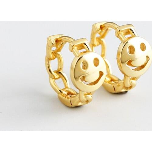 Punk Hip Hop Link Chain Smile Lucky Hoop Earrings for Women Heart Flower Charming Gothic Rock Small Jewelry 2021