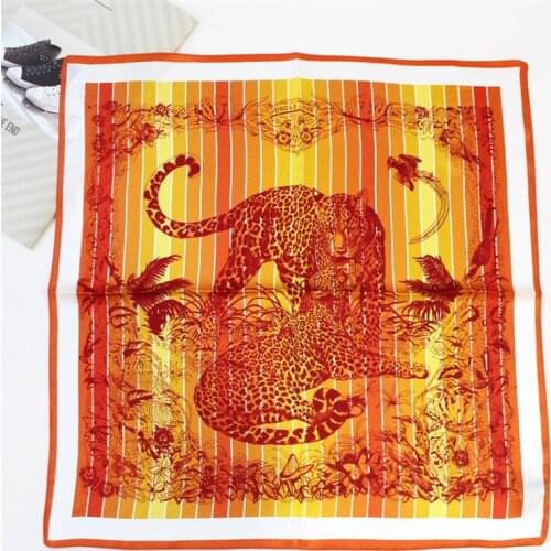 POBING 100% Pure Silk Scarf For Ladies Zebra Leopard Print Square Scarves Small Head Handkerchief Wholesale Hijab Wraps 53X53CM