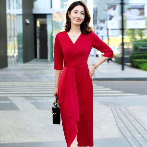 Fashion Styles 2021 Spring Summer Half Sleeve Elegant Dresses for Women Slim Hips Dress Business Work Wear Vestidos OL Styles