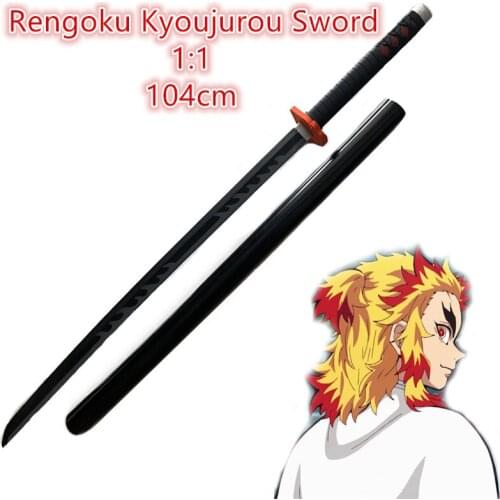 104cm Sword Weapon Demon Slayer Rengoku Kyoujurou Fire Sword Black Grey Sowrd Cosplay 1:1 Anime Ninja Knife PU Prop Model Gift