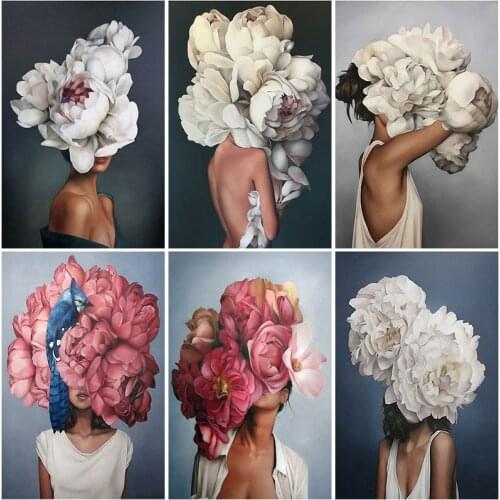 DIY 5D Diamond Painting Cross Stitch Mosaic Rhinestones Girl Flower Diamond Art Embroidery Full Round Drill Resin Home Decor