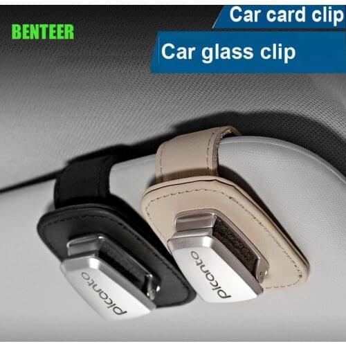 Genuine Leather Car Sunshade Glass Clip Holder Sticker For Kia Picanto