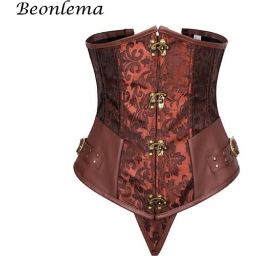 Beonlema Underbust Corset Women Sexy Gothic Bustiers Black Steampunk Clothing Plus Size Vintage Brown Slimming Korset Girdle