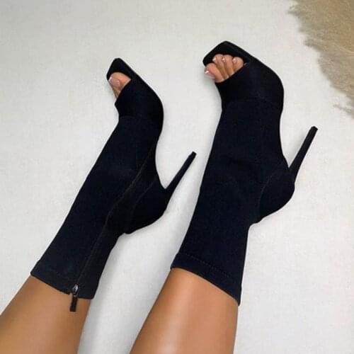 Women Boots Sexy Peep Toe Ankle Boots 2020 Woman Fashion Zip High Heels Female Big Size 43 Ladies Autumn Pumps Womens Shoes