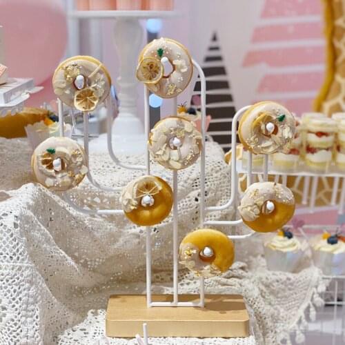SWEETGO Cactus shape Donuts holders white metal 8 hooks dessert storage Racks cake tools wedding birthday party supplier