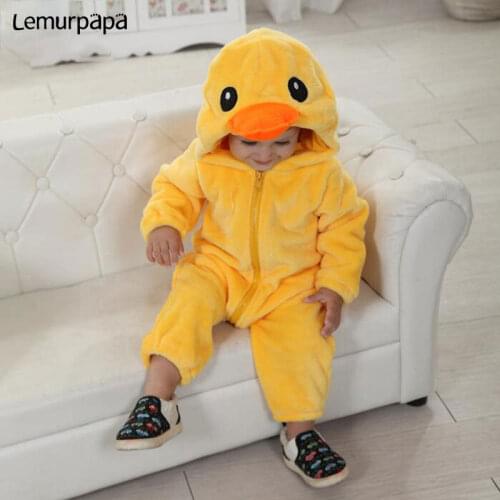 Duck Onesie Baby Zipper Romper Infant Boy Girl Kawaii Cute Costume Winter Warm Soft Kigurumis Toddler Playsuit Kid Animal Outfit