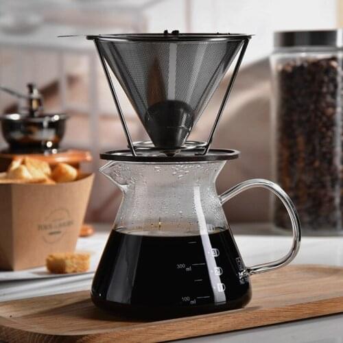 Coffee Filter Screen Hand Brewed Coffee Pot Funnel Stainless Steel Double Layer Filter Cup Filter Paper Dripping Coffee Stand