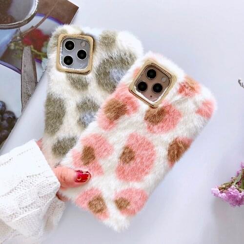 Leopard Winter Warm Case Cover For iPhone 12 Mini 11 Pro XS Max XR X 8 7 6 6S Plus SE Plush Fluffy Fur Camera Protection Case