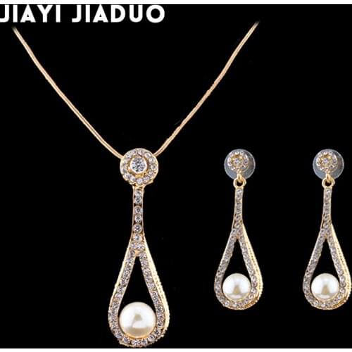 Jiayijiaduo Fashionable necklace earrings set for women jewelry sets imitation pearl pendant gold color Mothers Day gift