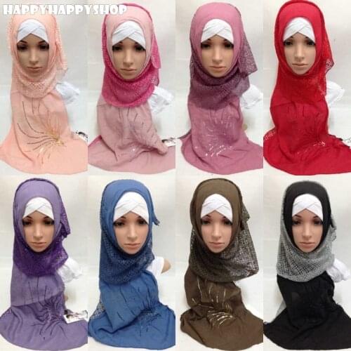 Fashion Hollow Out Long Scarf Muslim Women Sequins Hijab Headscarf Islamic Shawls Headband Wrap Arab Ethnic Scarves 165cm*47cm