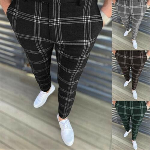 Mens Formal Business Casual Striped Skinny Long Trousers Office Slim Fit Pants