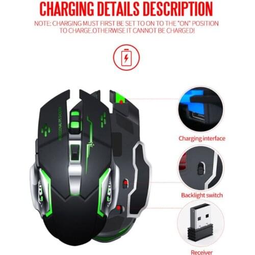 2.4GHz USB Wireless Rechargeable Mechanical Gaming Mouse 7 Color Breathing Light 3 Gear DPI Silent Optical Mouse