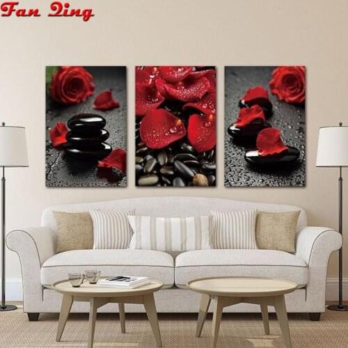 Red rose 3 pieces DIY Diamond Embroidery Blackstone Full Square/Round Diamond Rhinestone 5D Diamond Painting Mosaic cross stitch