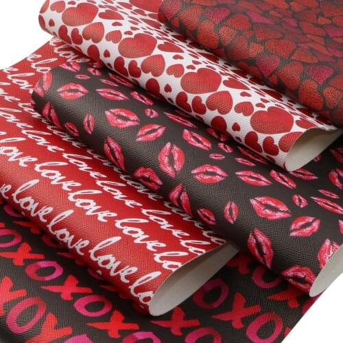 Valentines Day Faux Leather Sheets Set Heart Love Lips Printed Synthetic Leather Fabric for DIY Earrings Bows Bags Crafts